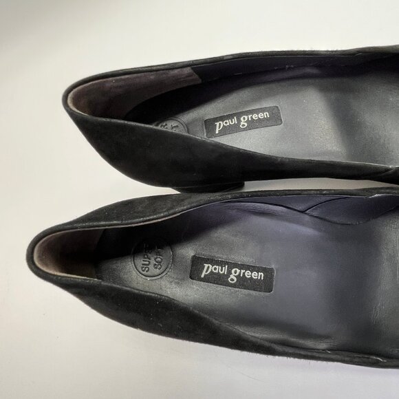 Paul Green Witt Black Suede Pointed Toe Pump Size 5.5 Mid Block Heels - Picture 9 of 16